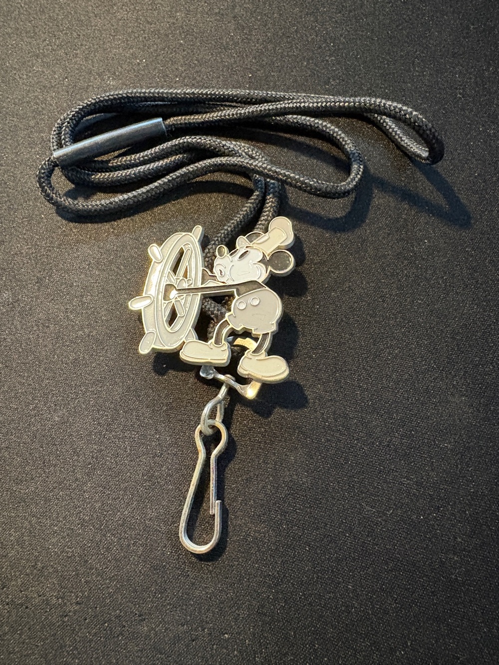 Steamboat Willie Black and White Enamel Dangle Lanyard
